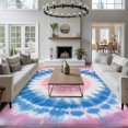thumbnail image 1 of 8x10 Washable Area Rug, Round Tie-dye Non-Slip Extra Large Rectangle Rug for Living Room Bedroom, Blue Pink Watercolor Retro Ethnic Style Indoor Floor Mat for Home Decor, 1 of 9