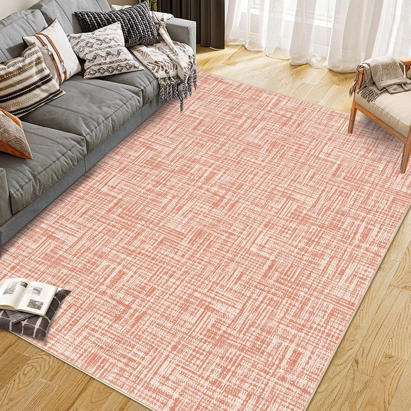 8x10 Washable Area Rug for Living Room Non-Slip Modern Abstract Solid Stain Resistant Large Floor Carpet Rug for Dining Room Home Decor, Brick Red