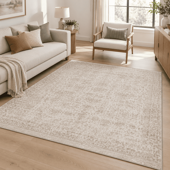 Neutral Fun Rug 8x10 Washable Beige Neutral Vintlarge Living Room Area Rug - Walmart.com