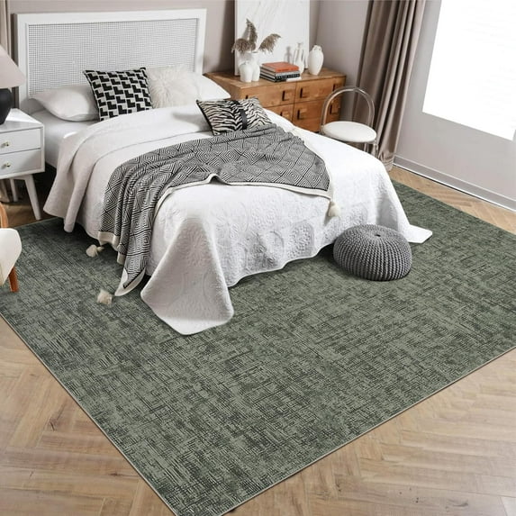 8x10 Washable Modern Abstract Area Rug for Living Room Non-Slip Stain Resistant Large Bedroom Rug Solid Contemporary Accent Throw Floor Carpet,Green