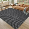 thumbnail image 1 of 8x10 Washable Modern Textured Stripe Rug Thin Non-Slip Low Pile Stain-Resistant Reinforced Edges Foldable Entryway Black, 1 of 8