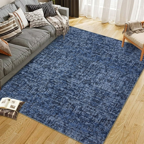 8x10 Washable Rug for Living Room Non-Slip Modern Abstract Area Rug Stain Resistant Contemporary Accent Throw Floor Carpet Solid Rug for Dining Room Home Decor, Blue
