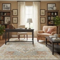 8x10 Washable Rug Oriental Distressed Non-Slip Chenille Rugs for Living Room Bedroom Dining Room-Orange