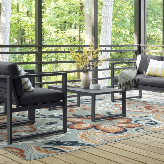 8x10 Water Resistant, Large Indoor Outdoor Rugs for Patios, Front Door Entry, Entryway, Deck, Porch, Balcony | Outside Area Rug for Patio | Aqua, Floral | Size: 7'7'' x 10'3''