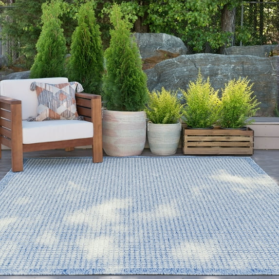 8x10 Water Resistant, Large Indoor Outdoor Rugs for Patios, Front Door Entry, Entryway, Deck, Porch, Balcony | Outside Area Rug for Patio | Blue, Basketweave | Size: 7'10'' x 10'2''