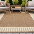 thumbnail image 1 of 8x10 Water Resistant, Large Indoor Outdoor Rugs for Patios, Front Door Entry, Entryway, Deck, Porch, Balcony | Outside Area Rug for Patio | Brown, Striped Border | Size: 7'10'' x 10'2'', 1 of 8