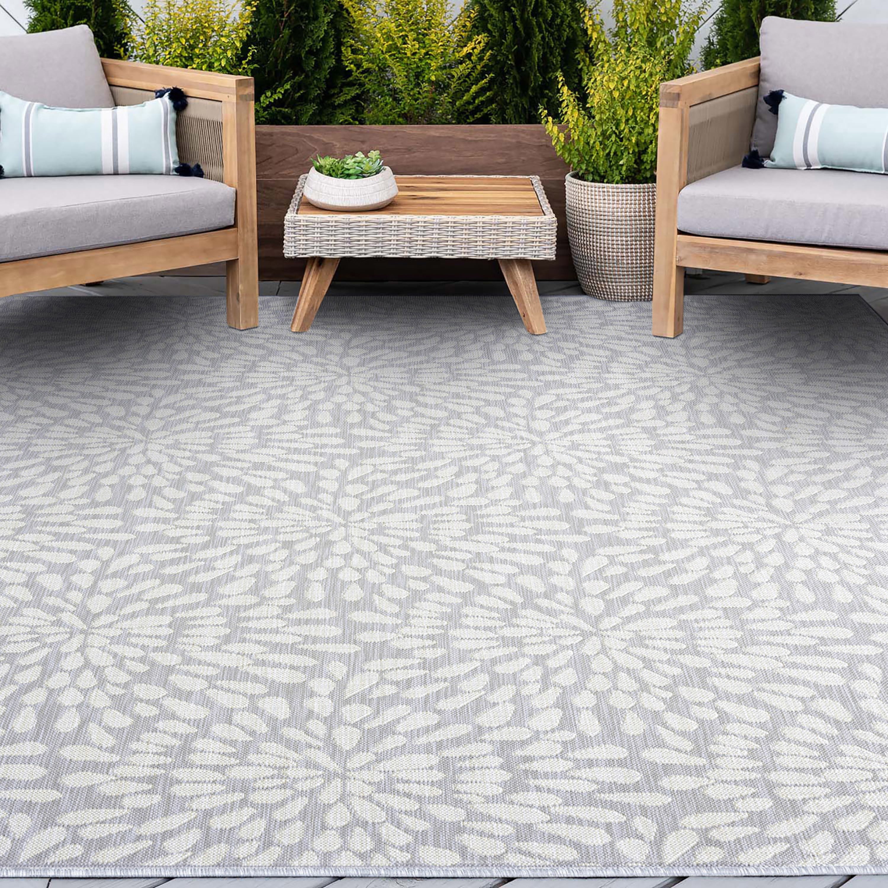 8x10 Water Resistant, Large Indoor Outdoor Rugs for Patios, Front Door Entry, Entryway, Deck, Porch, Balcony | Outside Area Rug for Patio | Gray, Floral | Size: 7'11'' x 10'3''