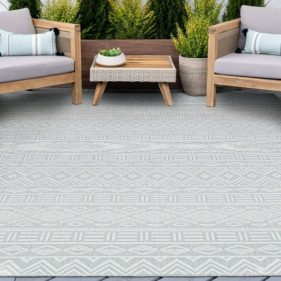 8x10 Water Resistant, Large Indoor Outdoor Rugs for Patios, Front Door Entry, Entryway, Deck, Porch, Balcony | Outside Area Rug for Patio | Gray, Moroccan | Size: 7'11'' x 10'3''
