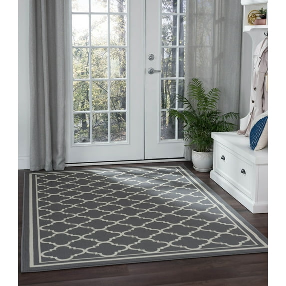 8x10 Water Resistant, Large Indoor Outdoor Rugs for Patios, Front Door Entry, Entryway, Deck, Porch, Balcony | Outside Area Rug for Patio | Gray, Moroccan Tile | Size: 7'10'' x 10'3''