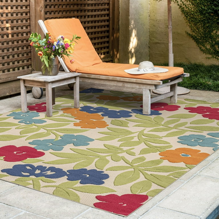 8x10 Water Resistant, Large Indoor Outdoor Rugs for Patios, Front Door Entry,  Entryway, Deck, Porch, Balcony, Outside Area Rug for Patio, Multi-Color,  Floral