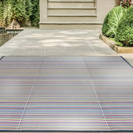 Luna Contemporary Stripe Multicolor Polypropylene Reversible Plastic Straw Outdoor Area Rug, 7'11'' x 10'3'' Rectangle price history and forecast - Bliss Rugs LNA1001 8x10