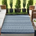 thumbnail image 1 of 8x10 Waterproof, Reversible Plastic Straw Outdoor Rugs for Patios | Also for Camping, RV, Deck, Porch, Balcony, Camp, Patio | Navy, Stripe | Size: 7'10'' x 10'2'', 1 of 7