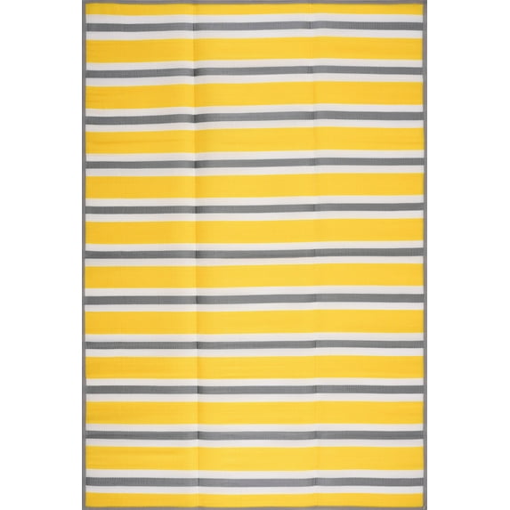 8x10 Waterproof, Reversible Plastic Straw Outdoor Rugs for Patios | Also for Camping, RV, Deck, Porch, Balcony, Camp, Patio | Yellow, Stripes | Size: 7'11'' x 10'3''