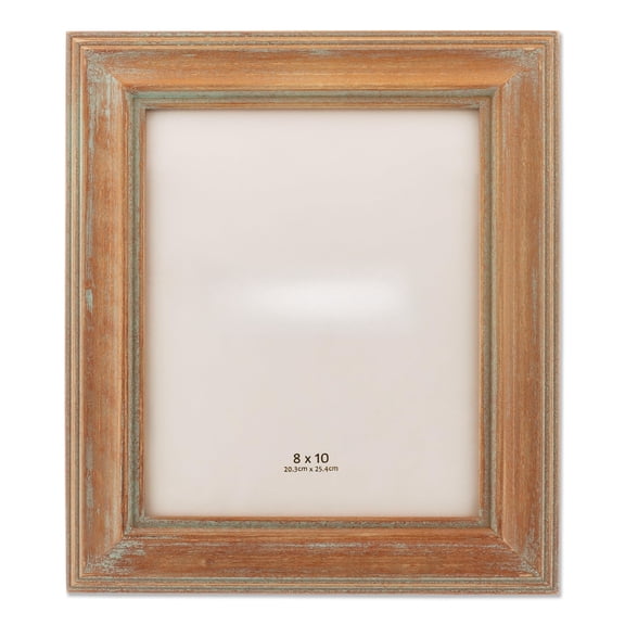 8x10 Weathered Wood with Verdigris Wash Picture Frame, Distressed Rustic Brown Wooden Photo Frame for Tabletop Display & Wall Mount, Vintage Farmhouse Decor Frame for Family Portrait Artwork