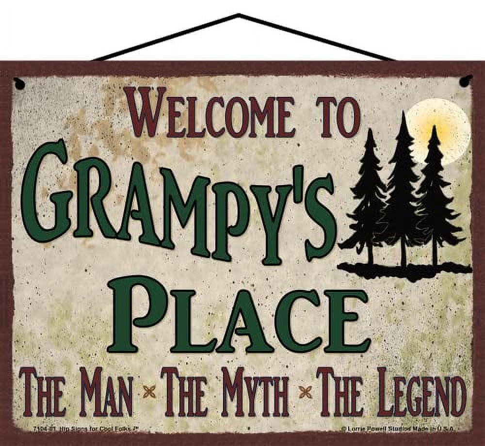 Cartello In Legno Vintage 'Welcome To Grampy's Place' 30x15 Cm - Decorazione Rustica Da Parete, Regalo Per Nonno