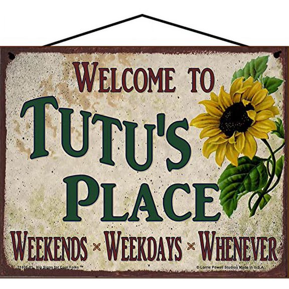 8x10 Welcome to Tutu's Place Sign with Sunflower Weekends, Weekdays, Whenever Colorful Vintage Style Family Wall Decor for a Grandmother's Home or Office