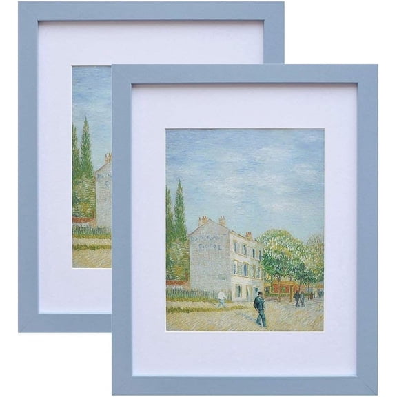 8x10 Wood Picture Frame with Real Glass Cover, Blue Photo Frame Display Pictures 5x7 with Mat or 8x10 Without Mat, Vertical & Horizontal on Wall or Tabletop, 2pcs