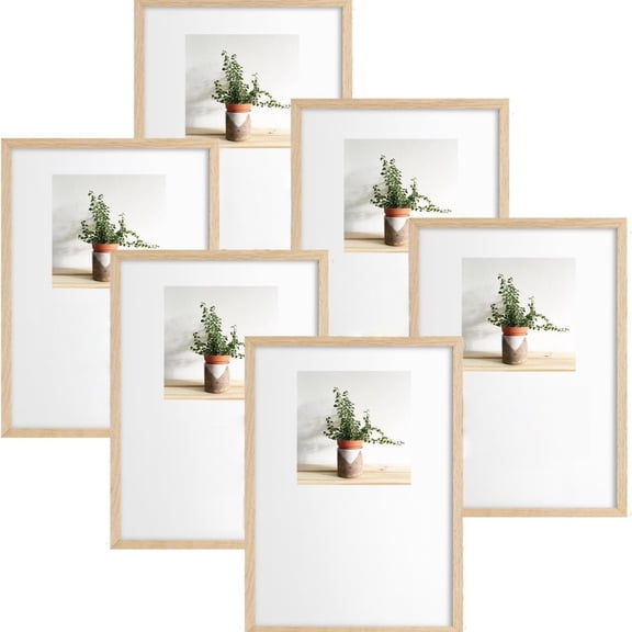 8x10 Wood Picture Frame Set of 6 Wooden Photo Frame Natural Solid Oak Wood Grain Beige Frame with glass for Wall Hanging and Tabletop Display