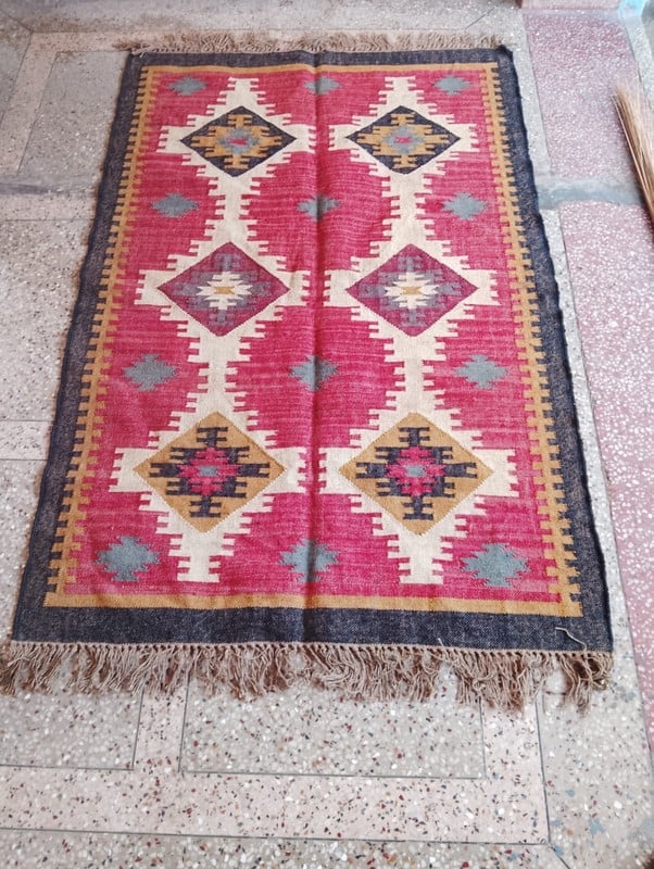 8x10'feet Area Rug For Live Room Wool And Jute Rug In Red Color Handmade Kilim Dhurrie Rug For Beedroom Dining Room Home Office