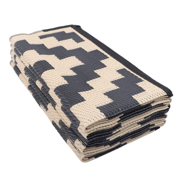 8x10 ft Waterproof Outdoor Rug Outdoor Plastic Straw Rug Carpet Black & Beige