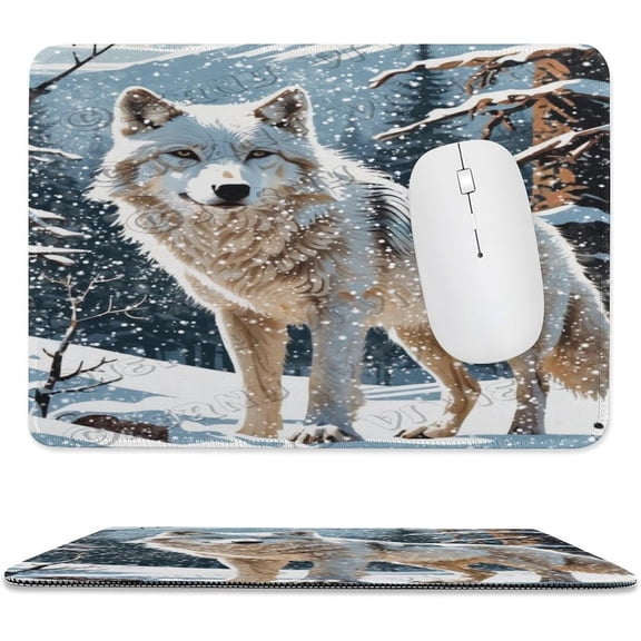 8x10 in Mouse Pad - Festive Wolf Theme, Stitched Edge, Ideal for Gaming or Travel, Perfect for Women and Boys on Winter Holidays