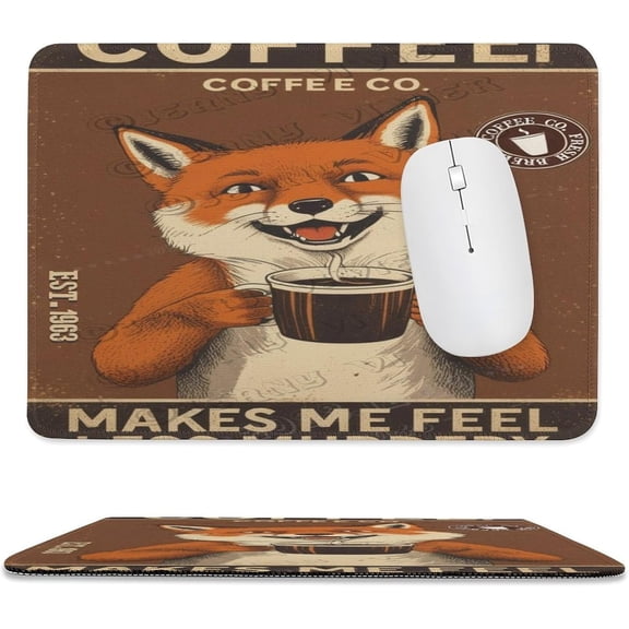 8x10 in Mouse Pad - Fox with Coffee, Non-Slip Base, Ideal for Gaming or Laptop Use, Perfect for Women and Boys on Christmas