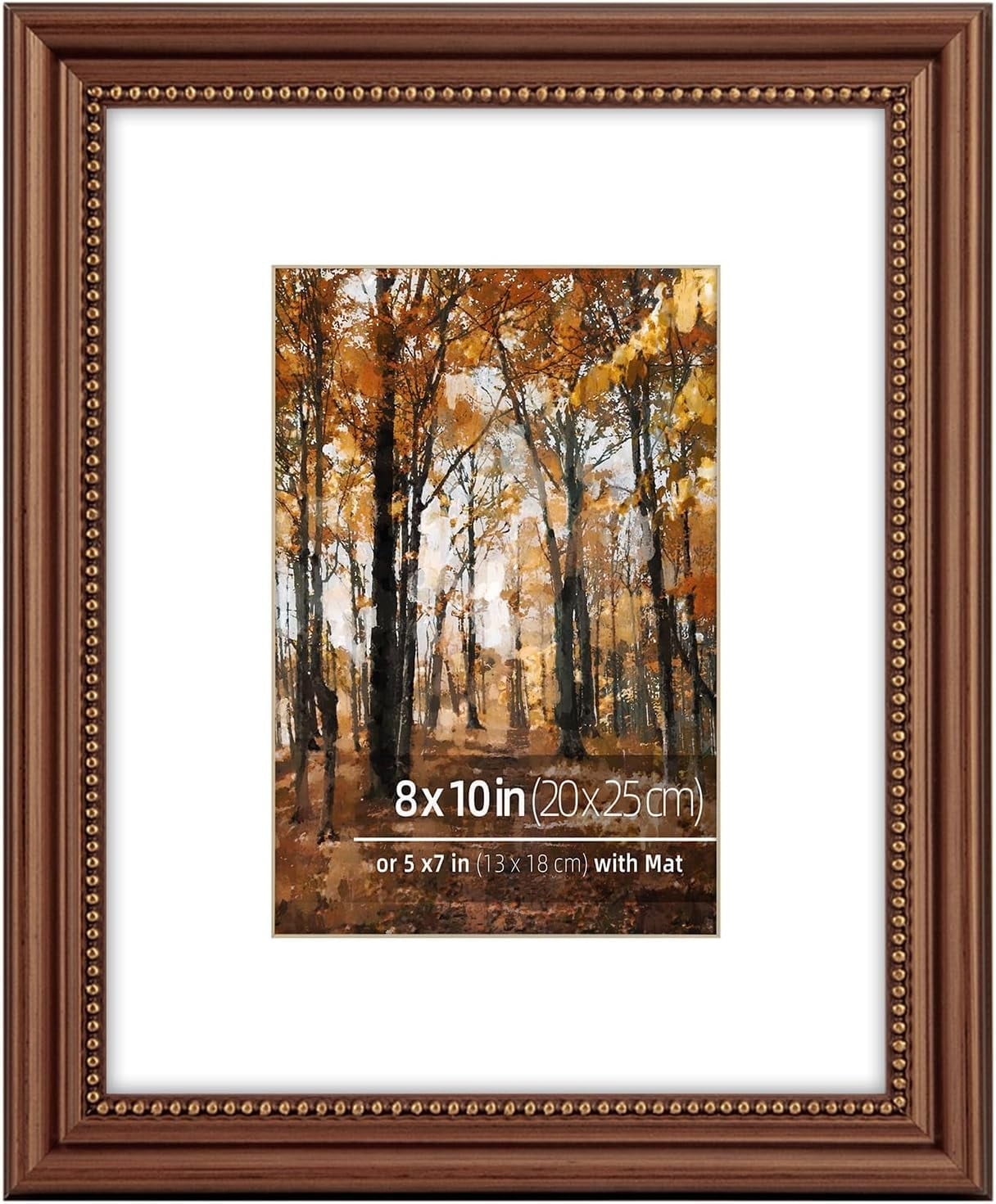 8x10 in Wood Classic Gallery Picture Frame, Ornate Beaded Inner, Matted ...