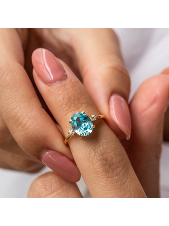 8x10 mm Blue Topaz December Birthstone Ring • 925 Silver Oval Topaz Ring with Side Stones • Dainty December Gift Ring for Women