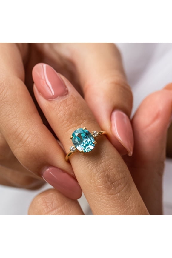 8x10 mm Blue Topaz December Birthstone Ring • 925 Silver Oval Topaz Ring with Side Stones • Dainty December Gift Ring for Women