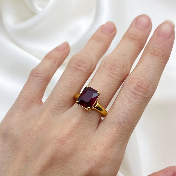 8x10 mm Gold Ruby Ring, Ruby Red Emerald Cut Ring, July Birthstone Ring, Emerald Cut Ring, Red Cocktail Ring, Ruby Promise Ring