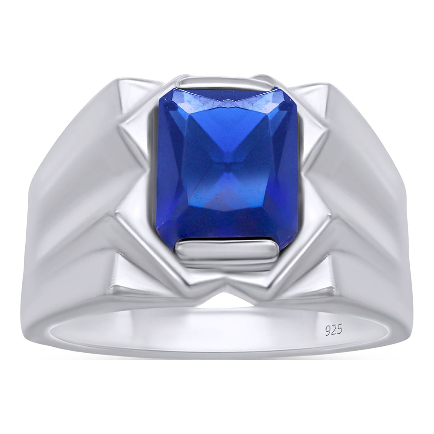 AFFY Simulated Aquamarine Men's Ring – 14K White Gold Plated Sterling Silver Birthstone Ring Size 13 - View #5