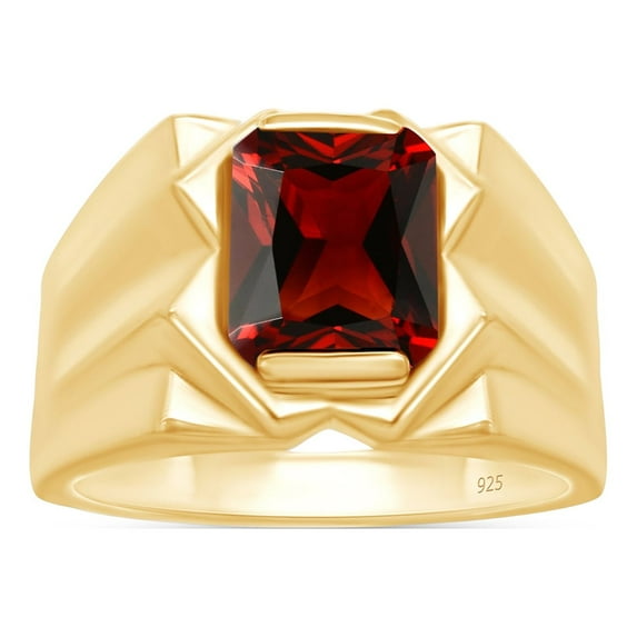 AFFY 8x10 mm Simulated Birthstone Men's Ring Garnet In 14K Yellow Gold Plated 925 Sterling Silver. Ring Size 12