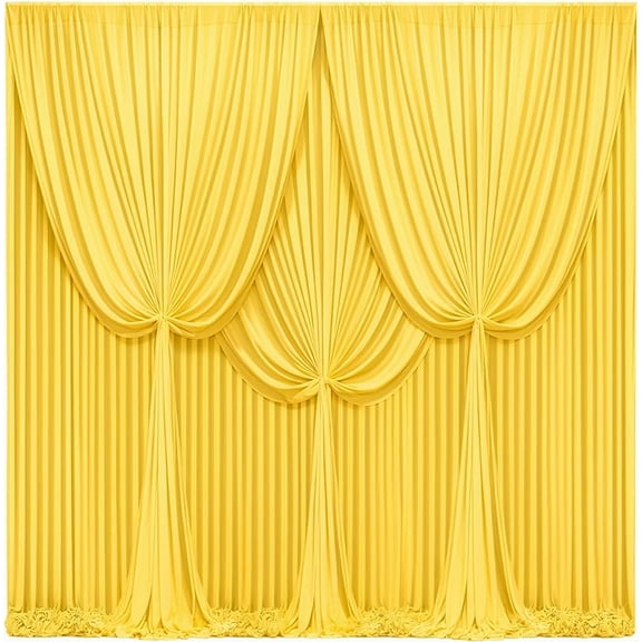 8x10FT Yellow Backdrop Curtains for Wedding Parties, Wrinkle Free Polyester Photography Backdrop Drapes for Wedding Baby Shower Birthday Parties Stage Background Stand Decorations 4x10ft,2 Panels
