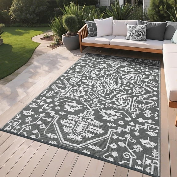 8x10ft/9×12ft/9×18ft Area Rug for Beach Vintage Floral Plastic Carpet Stain-Resistant Easy-Clean Washable Carpet Fade-Resistant Non-Slip Waterproof Picnic Camping Rug for RV Balcony Picnic Farmhouse