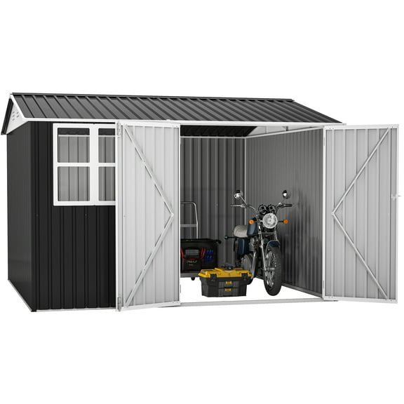 8x10ft Outdoor Storage Shed,Tool Shed with Window,Lockable Doors,and Angled Roof,Large Steel for Backyard,Yard,Garden,Porch,Garage