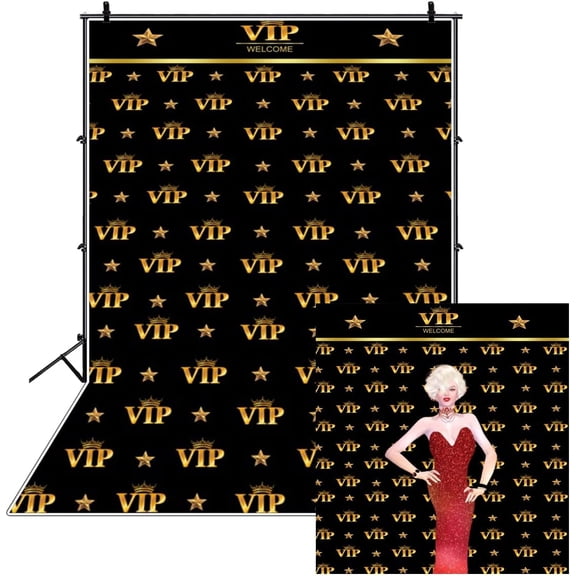 8x10ft VIP Photography Background VIP Red Carpet Event Backdrop Twinkle Golden Stars Backdrops for Photography Interior Wallpaper Decoration Baby Shower Girls Boys Birthday Studio Props