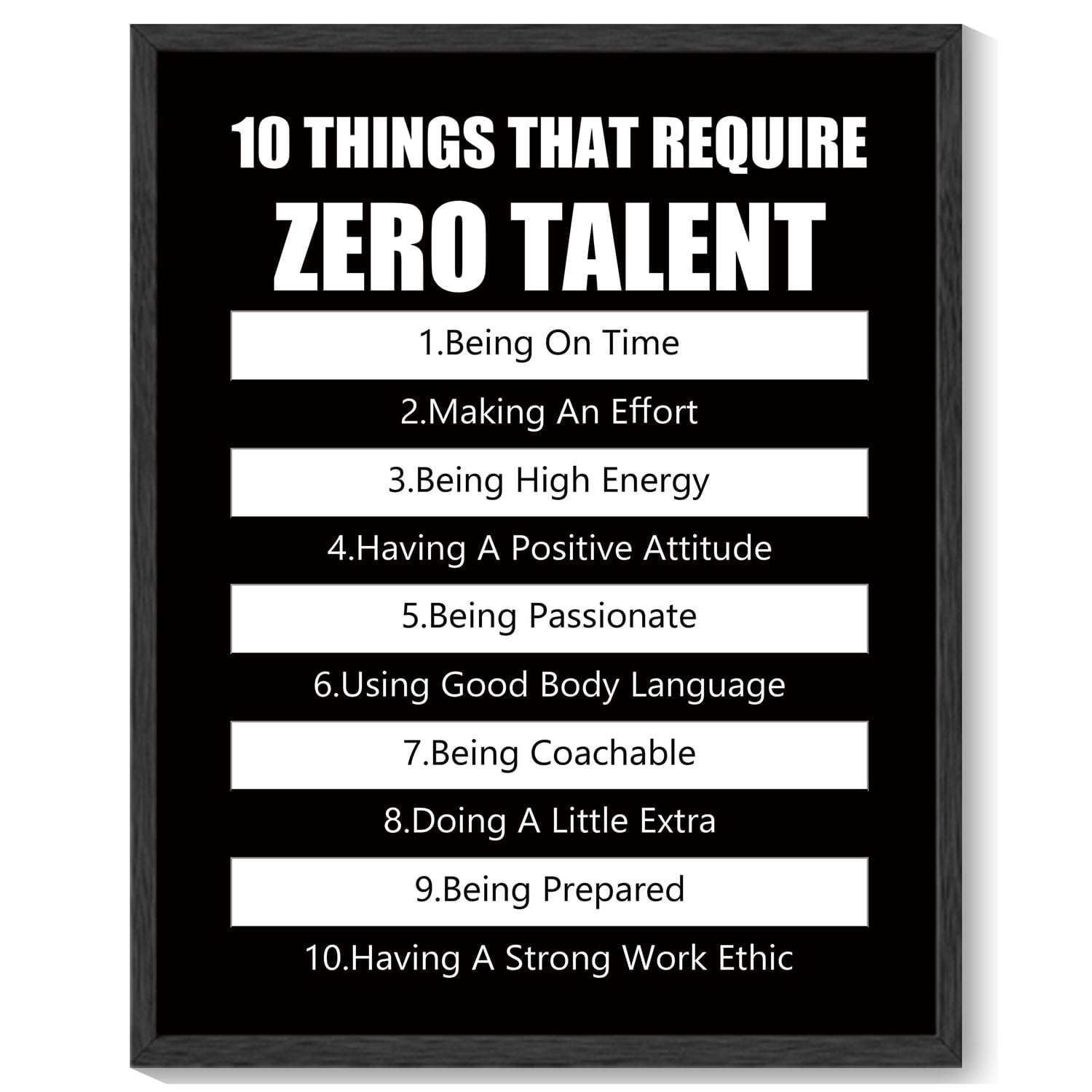 8x10in Black Framed Inspirational Framed Canvas Wall Art ZERO TALENT