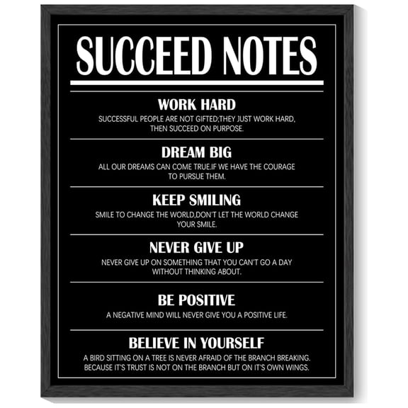 8x10in Black Framed Inspirational Wall Art Men Succeed Note Motivational Quote Sayings Office Home Decor Prints Encouraging Positive Posters