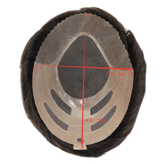 8x10in Fine Mono Center Poly with Gauze in front 100% Human Hair Replacement Mens Toupee Hair System Men Wigs
