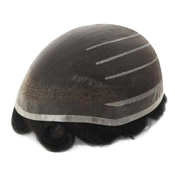 8x10in Fine Welded Mono with 1cm Apart Stitching All Over 100% Human Hair Replacement Soft Mens Toupee Natural Look