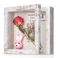 thumbnail image 1 of 8x10in Shadow Box Frame with Linen Back - Real Glass, Push Pins Included, Sturdy Rustic Memory Display Case, Fits 6.8x8.8 Inserts, Distressed White, 1 of 6