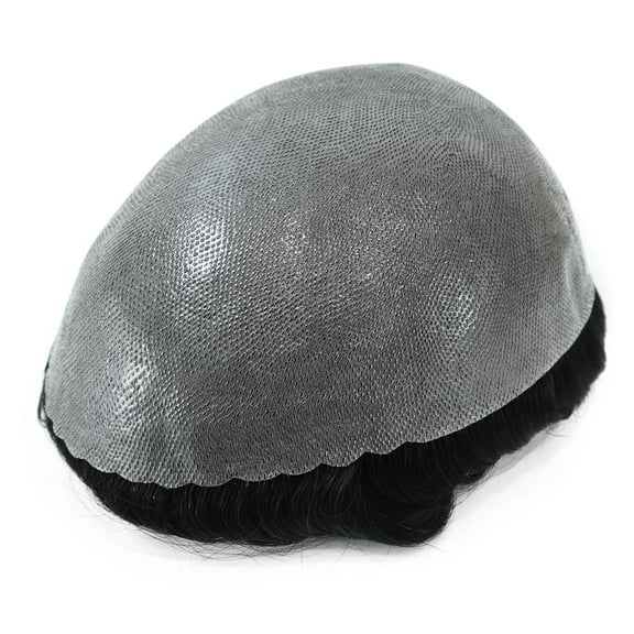 8x10in Skin 0.10-0.12mm Double Knot Men Toupee Scallop Front PU Replacement Systems Breathable Handmade Natural Indian Human Hair