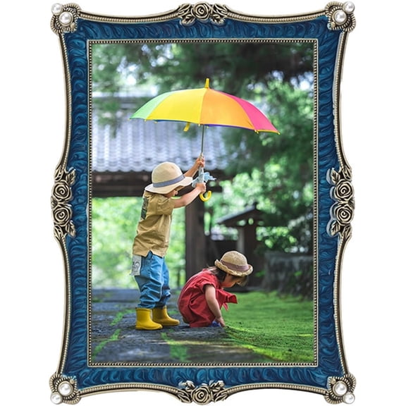 8x10in Vintage Picture Frame Decor Ornate Antique Enamel Photo Frames with Glass Front, Art Decor Tabletop Display, Gifts Ideas , Horizontally and Vertically,Blue,Photo Display,Home Decor