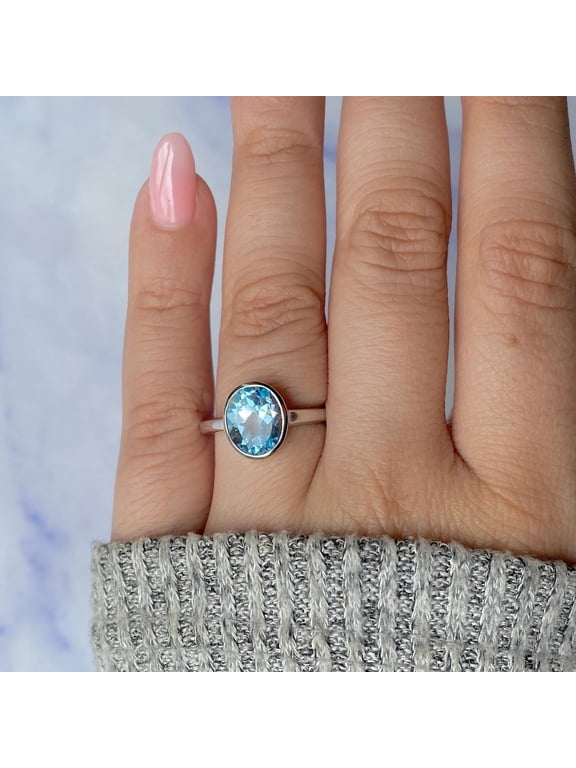 8x10mm Blue Topaz Ring / 925 Sterling Silver / Rhodium vermeil / Oval Cut Gemstone Ring / December Birthstone / Gifts for her / Stackable Promise Ring