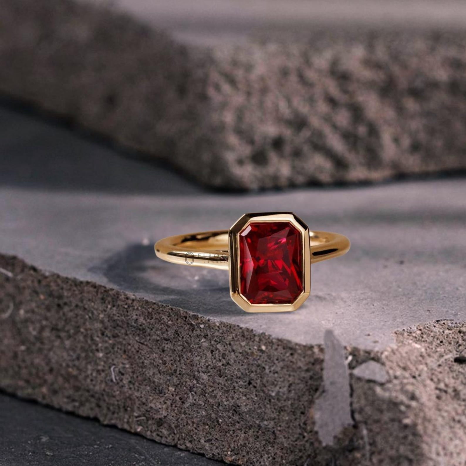 8x10mm Emerald Cut Natural Ruby Solitaire Ring, 925 Silver Minimalist ...