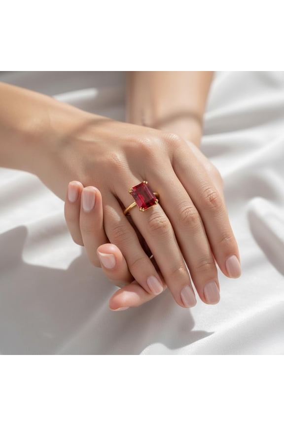 8x10mm Emerald Cut Natural Ruby Solitaire Ring Yellow Gold Minimalist Ring Statement Art Deco Jewelry