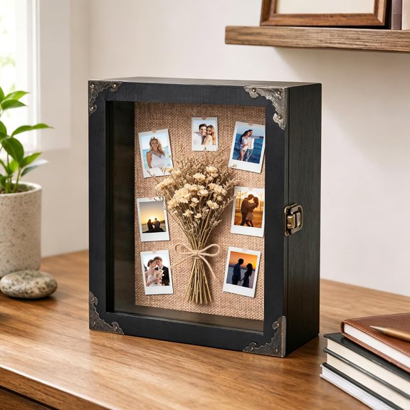8x10x4.7-Inch Small Shadow Box Frame, 3.5-Inch Deep (Rustic White) | Tempered glass front and thick linen backing for wall-mounted display of photos, tickets, medals and treasured keepsakes