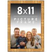 8x11 Frame Gold Bamboo Picture Frame - Complete Modern Photo Frame Includes UV Acrylic Shatter