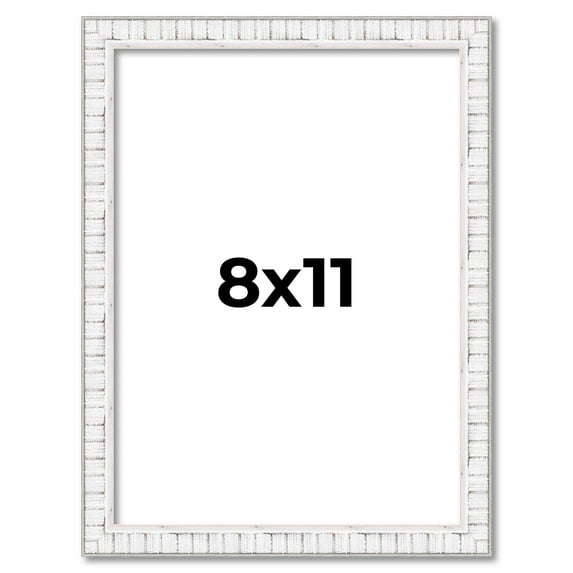8x11 Frame White Scuffed Rustic Solid Wood Picture Frame | 0.75 Inch Moulding Width| Includes UV