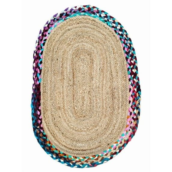 8x11 Ft Oval Multi & Natural Jute Area Rug, Hand-Woven, Reversible, Farmhouse Boho Style, Durable & Pet-Friendly Rug for Living Room, Dining Room, and Bedroom